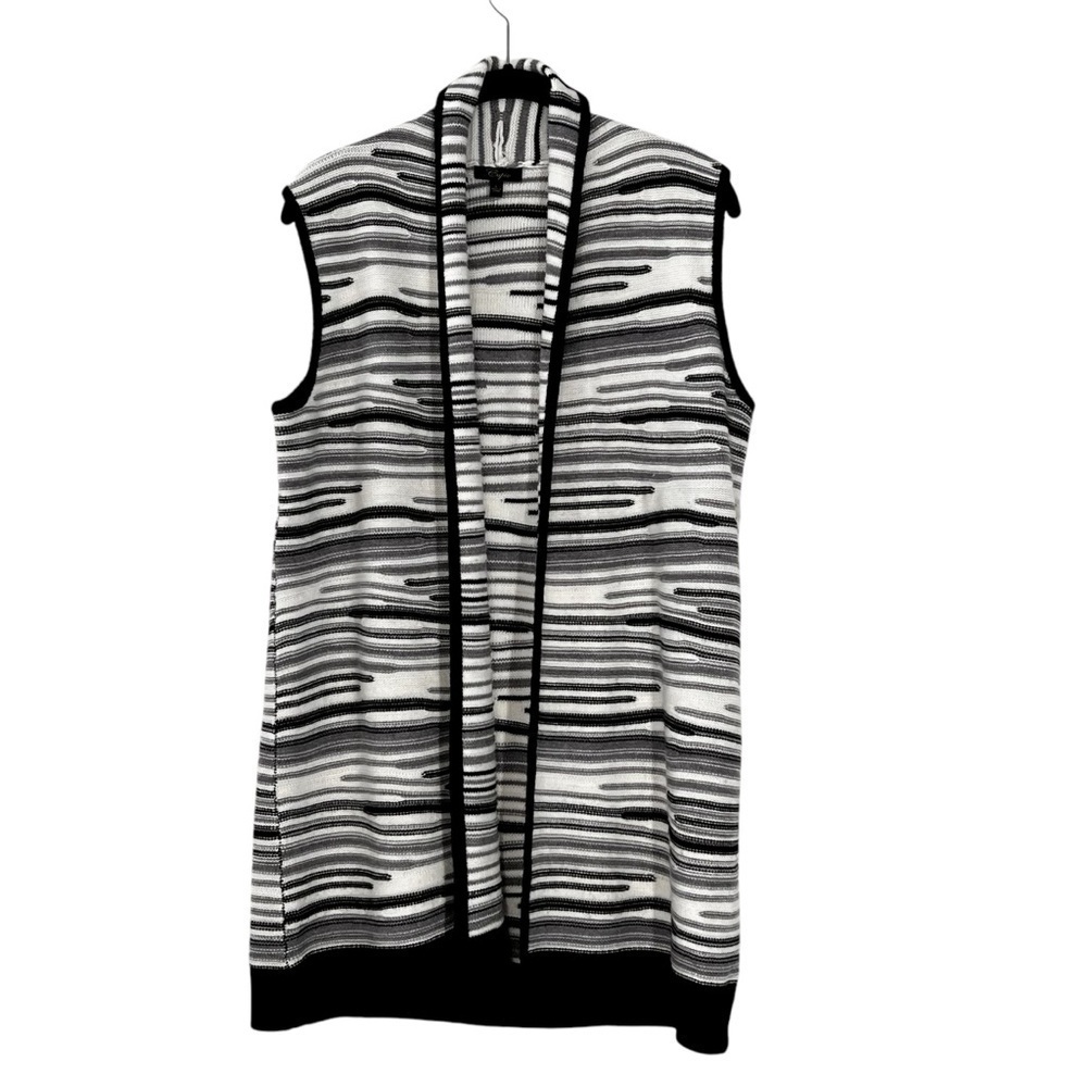 CUPIO Black Grey White Sleeveless Open Front Tunic Knit Cardigan Women's Size L